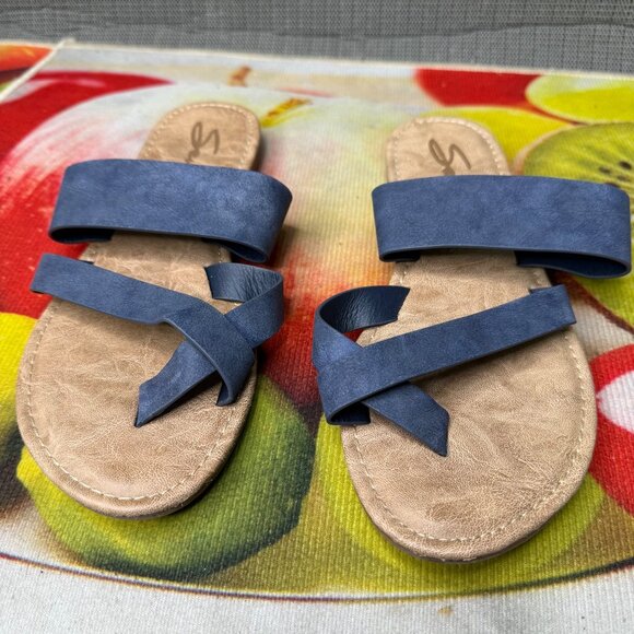 Seven7 Women’s Size 10 Blue Faux Leather Toe Ring Slip On Maldives Sandals - Picture 4 of 6